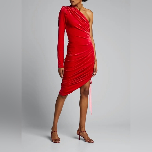 New MONSE Velvet Ruched Asymmetrical Mini Dress - Picture 1 of 10